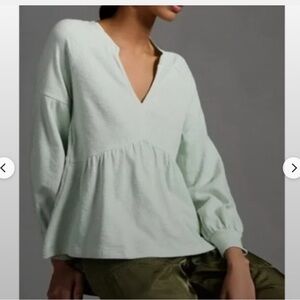 Anthropologie Pilcro Long Sleeve Babydoll Mint Top